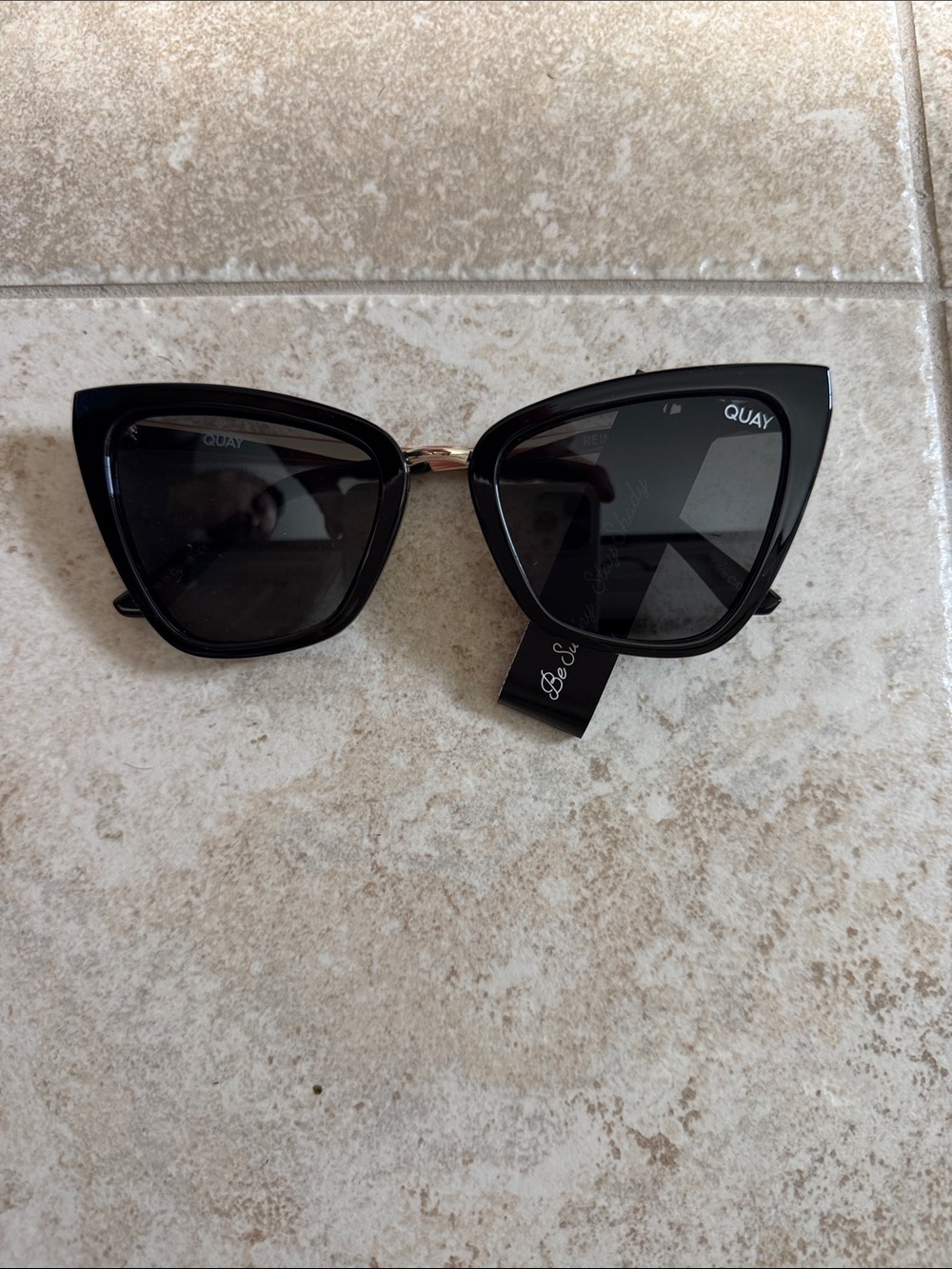 Quay Australia Black Cat-Eye Sunglasses with Gold Bridge